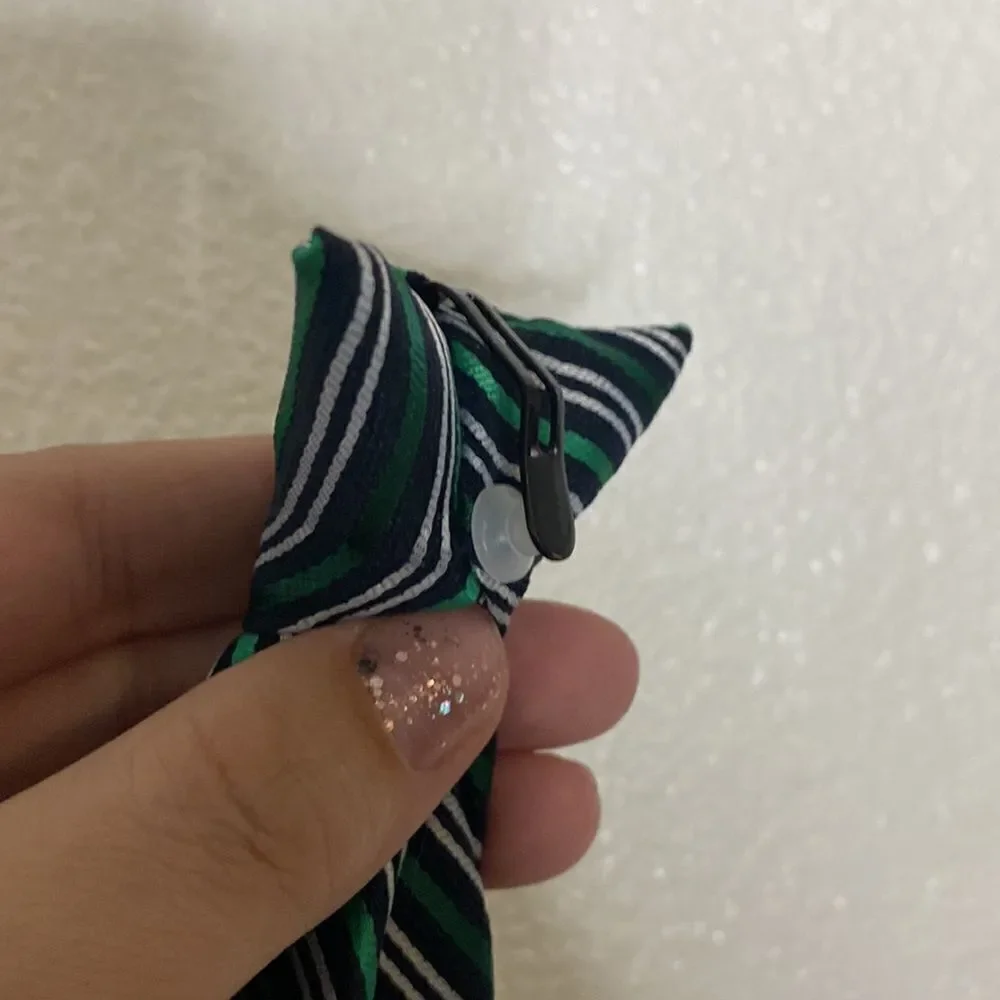 kids clip on tie- green and navy striped